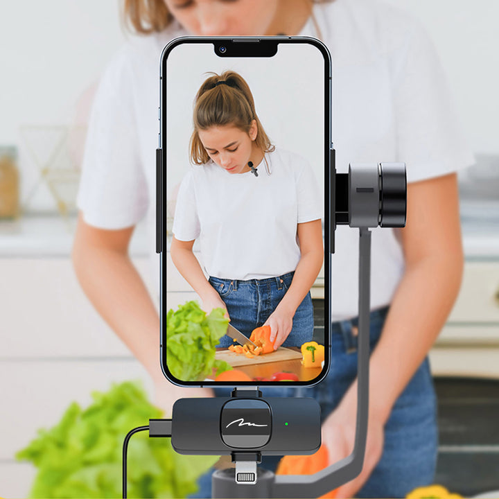 MICRO-MIC DUO - 2 microfoni wireless a clip (set), iOS e Android (OTG), mini, super sensibili. USB-C e LIGHTNING, Mediatech