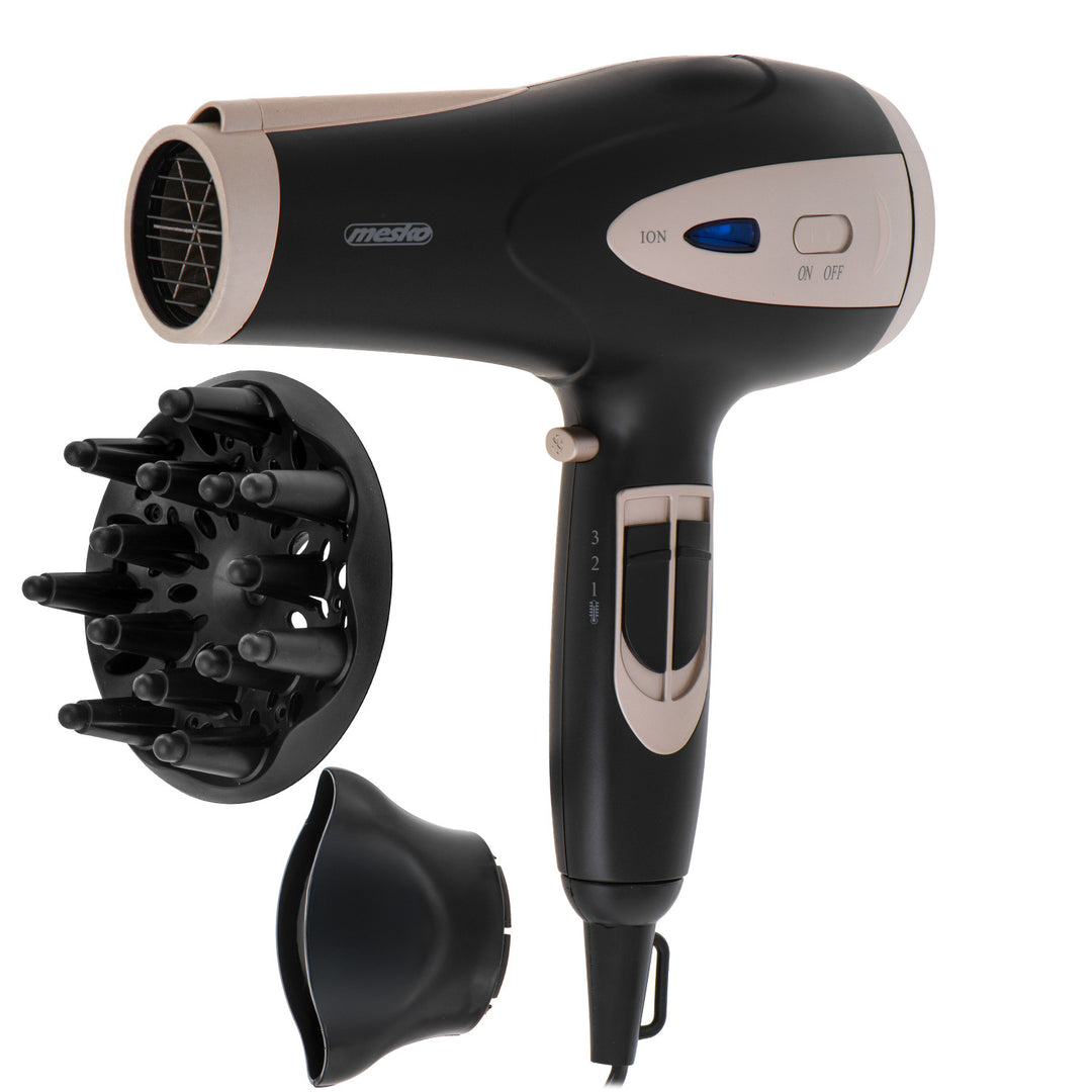 Asciugacapelli Mesko, funzione ionizzazione, diffusore, potenza 2200 W, nero, MS 2287