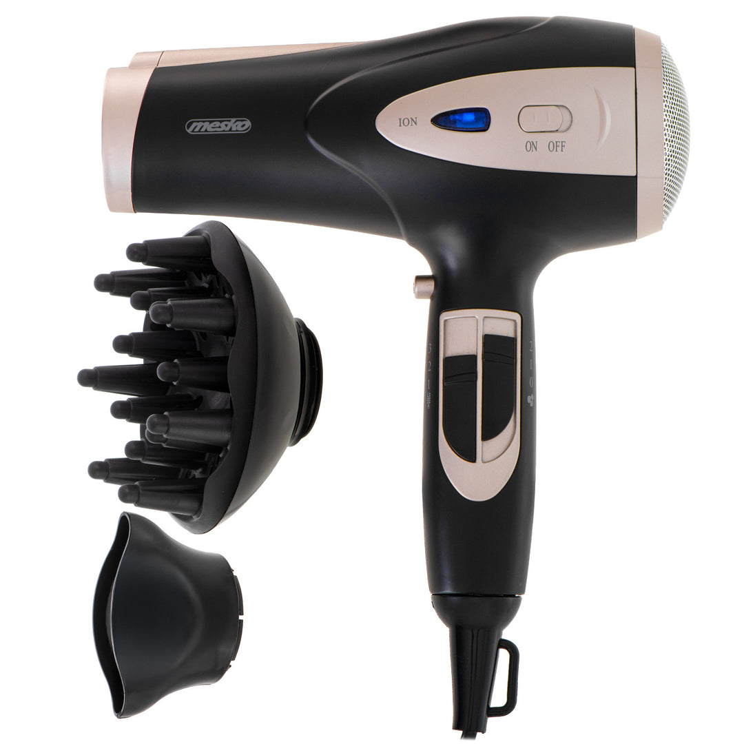 Asciugacapelli Mesko, funzione ionizzazione, diffusore, potenza 2200 W, nero, MS 2287