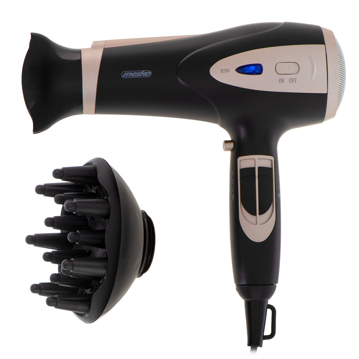 Asciugacapelli Mesko, funzione ionizzazione, diffusore, potenza 2200 W, nero, MS 2287