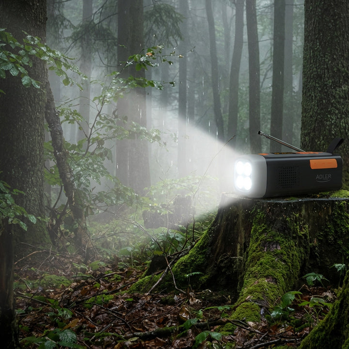 Radio di emergenza Adler, con pannello solare, manovella e powerbank, Bluetooth 5.0, torcia LED 4W, 4500 mAh, AD 1920