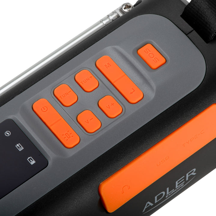 Radio di emergenza Adler, con pannello solare, manovella e powerbank, Bluetooth 5.0, torcia LED 4W, 4500 mAh, AD 1920
