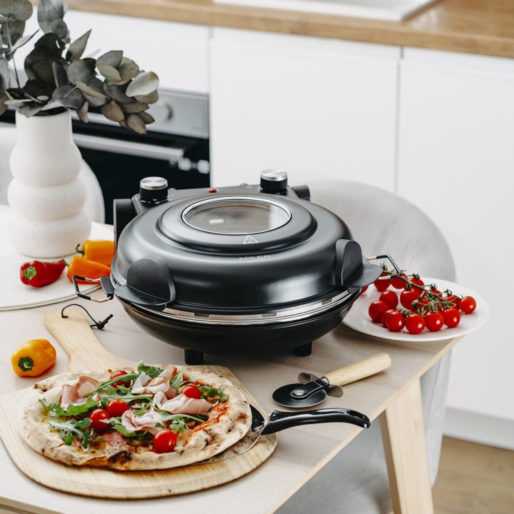 Forno per pizza Adler, regolazione della temperatura fino a 400 °C, pietra ceramica, due resistenze, AD 6314