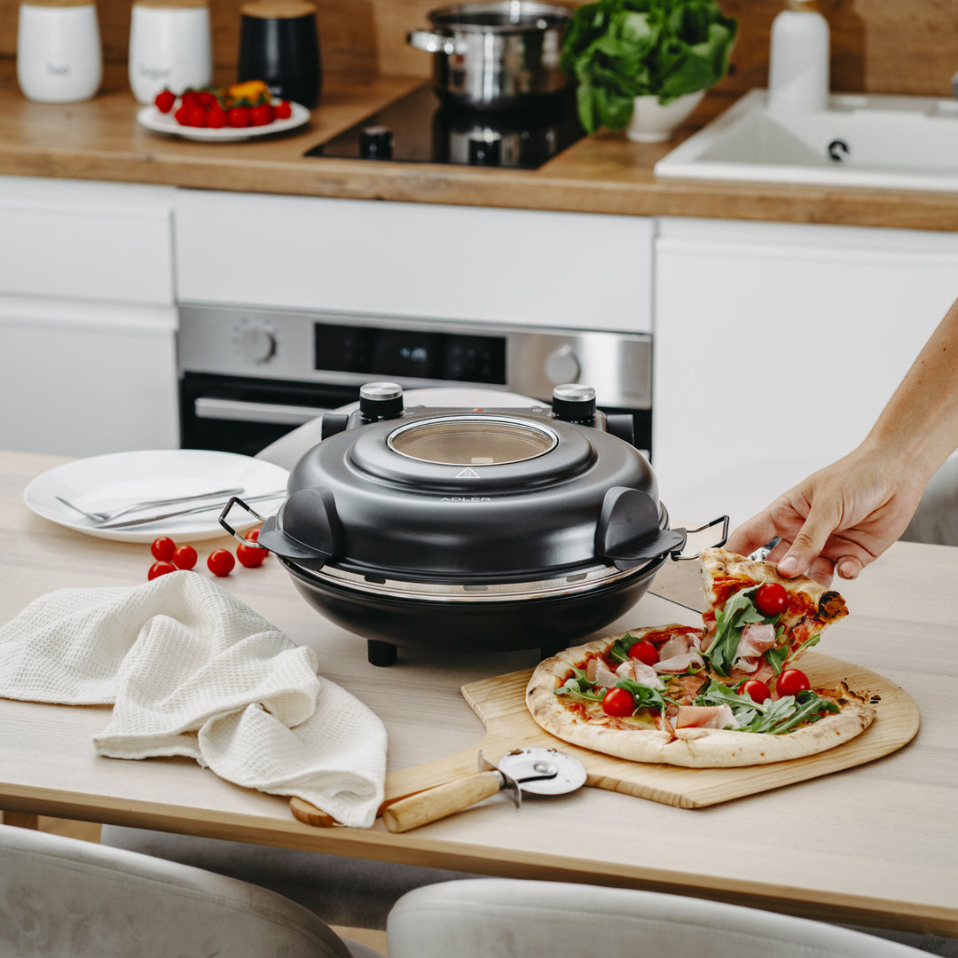 Forno per pizza Adler, regolazione della temperatura fino a 400 °C, pietra ceramica, due resistenze, AD 6314