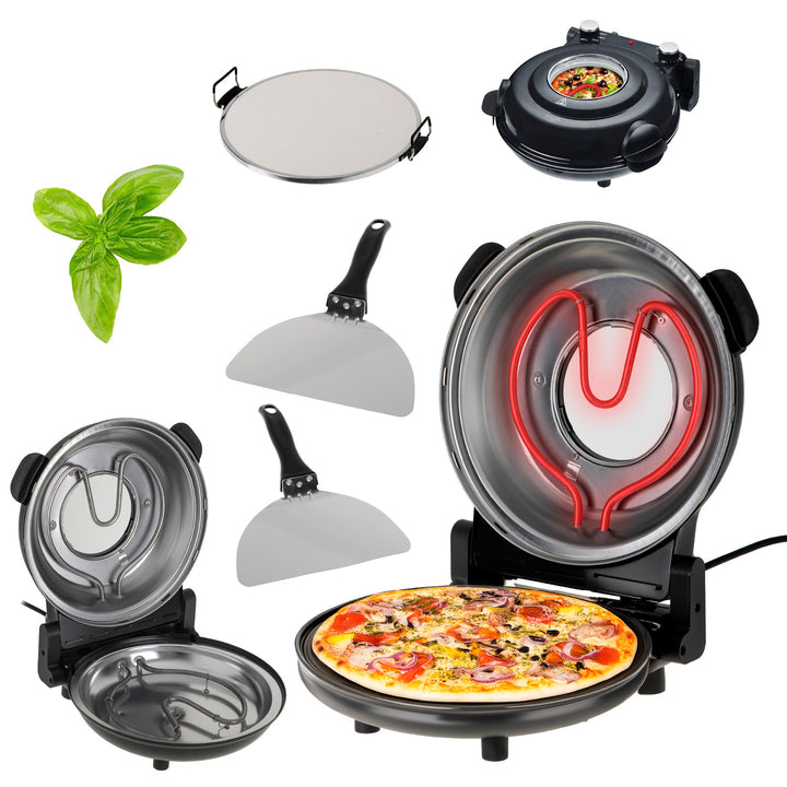 Forno per pizza Adler, regolazione della temperatura fino a 400 °C, pietra ceramica, due resistenze, AD 6314