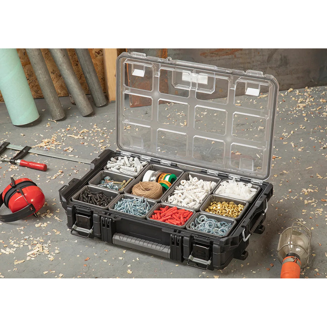 Portautensili Keter ROC Pro Gear 1.0, capacità superiore a 13 litri, coperchio trasparente e resistente, guarnizione di protezione contro polvere e acqua, chiusure a scatto in metallo, 257190