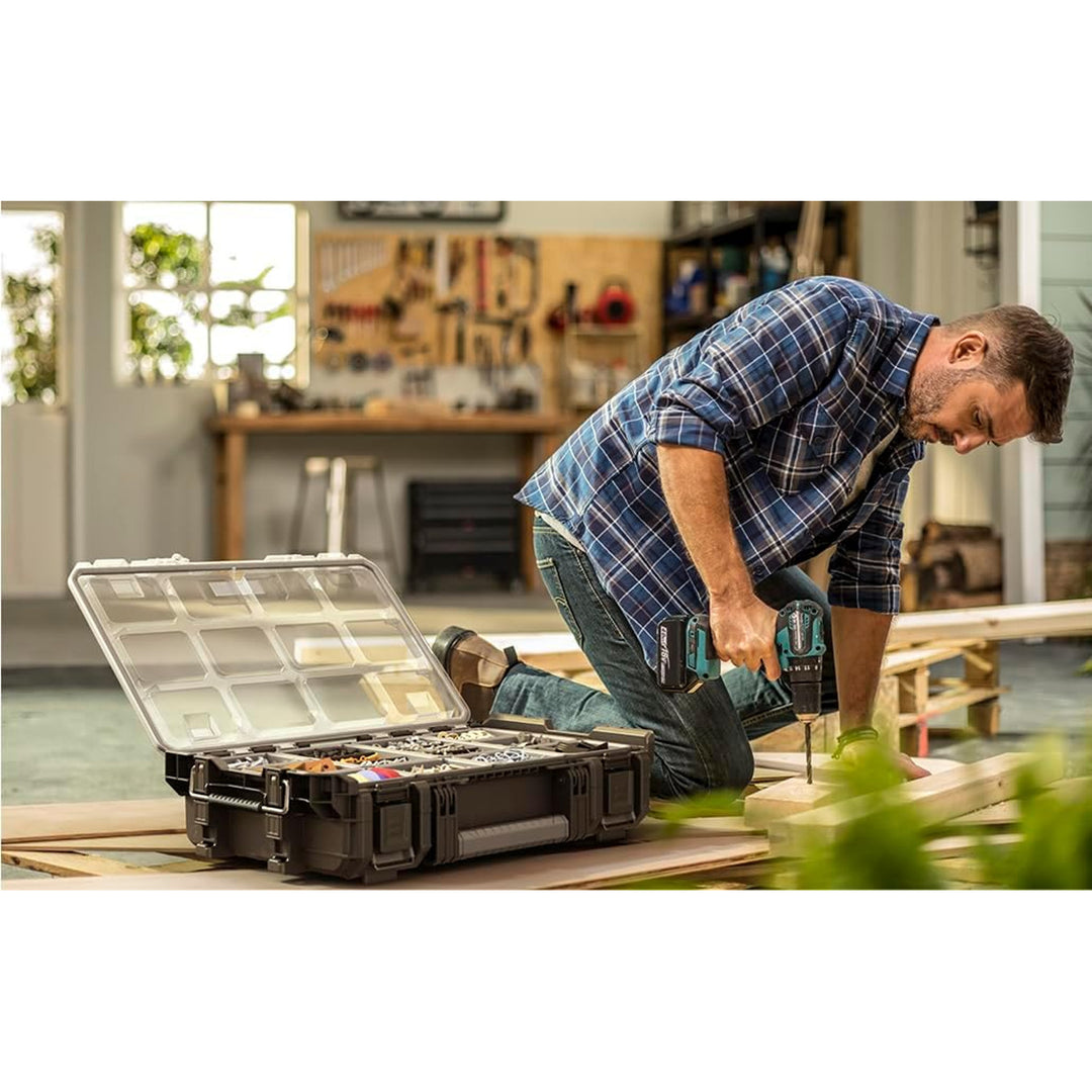 Portautensili Keter ROC Pro Gear 1.0, capacità superiore a 13 litri, coperchio trasparente e resistente, guarnizione di protezione contro polvere e acqua, chiusure a scatto in metallo, 257190