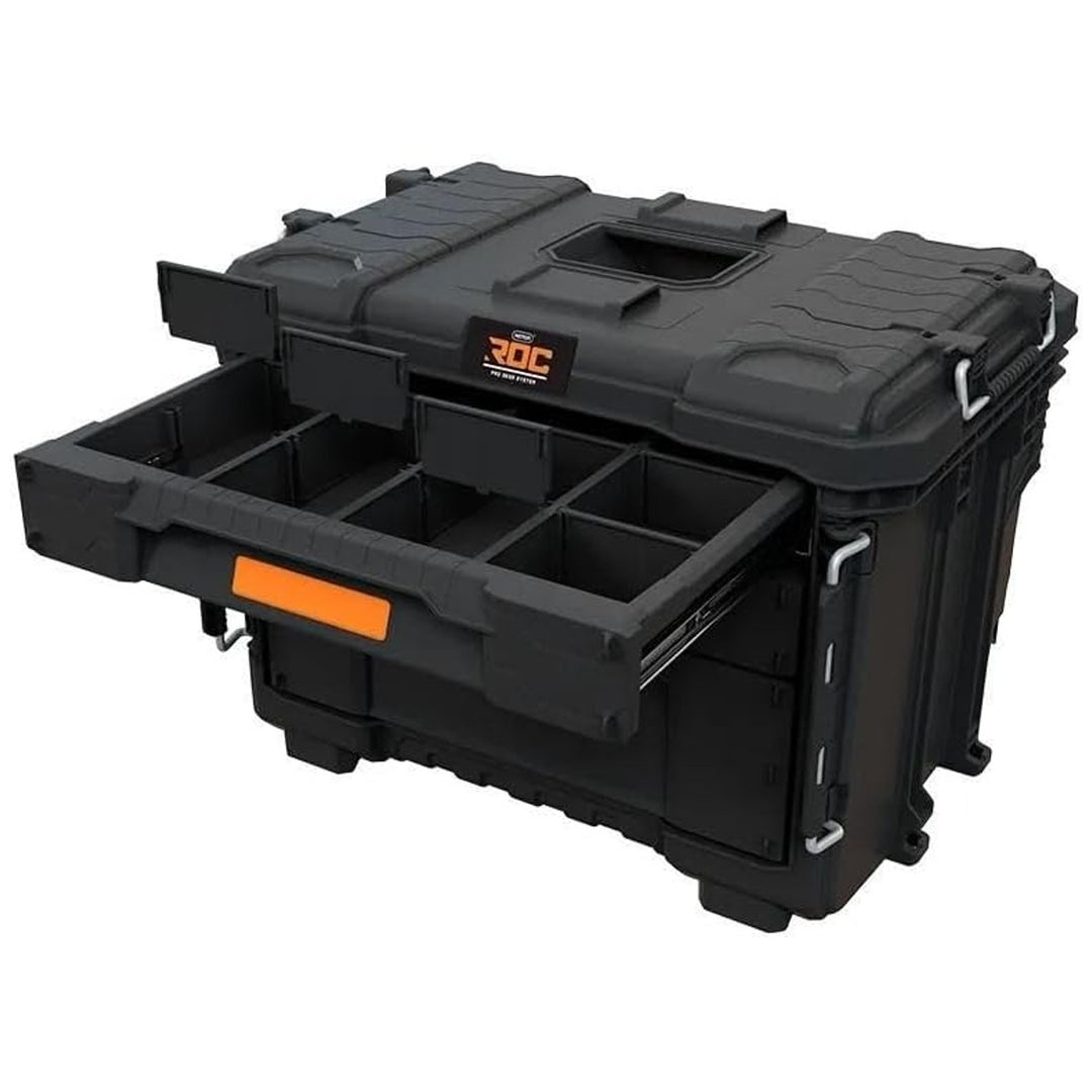 Cassetta degli attrezzi XL Keter ROC Pro Gear 2.0, con tre cassetti, divisori inclusi, spazio per lucchetto, chiusure frontali, 259671