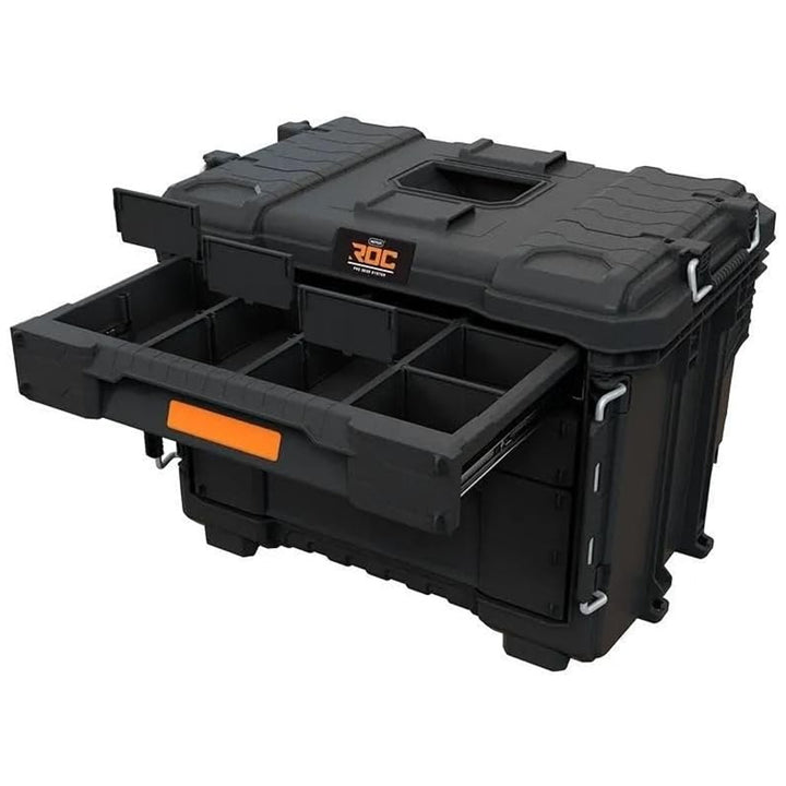 Cassetta degli attrezzi XL Keter ROC Pro Gear 2.0, con tre cassetti, divisori inclusi, spazio per lucchetto, chiusure frontali, 259671
