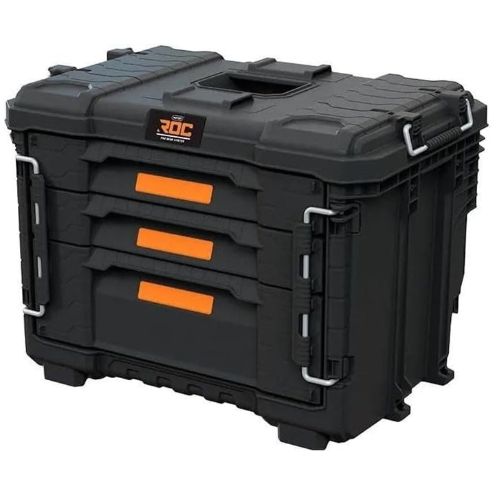 Cassetta degli attrezzi XL Keter ROC Pro Gear 2.0, con tre cassetti, divisori inclusi, spazio per lucchetto, chiusure frontali, 259671