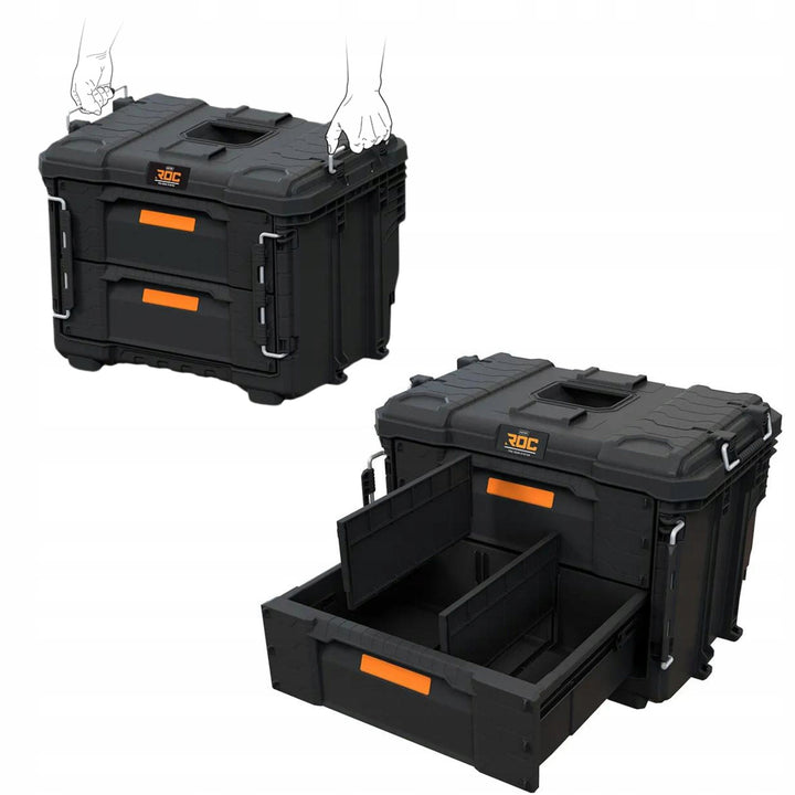 Cassetta degli attrezzi XL Keter ROC Pro Gear 2.0, con due cassetti, divisori inclusi, spazio per lucchetto, chiusure frontali, 259841