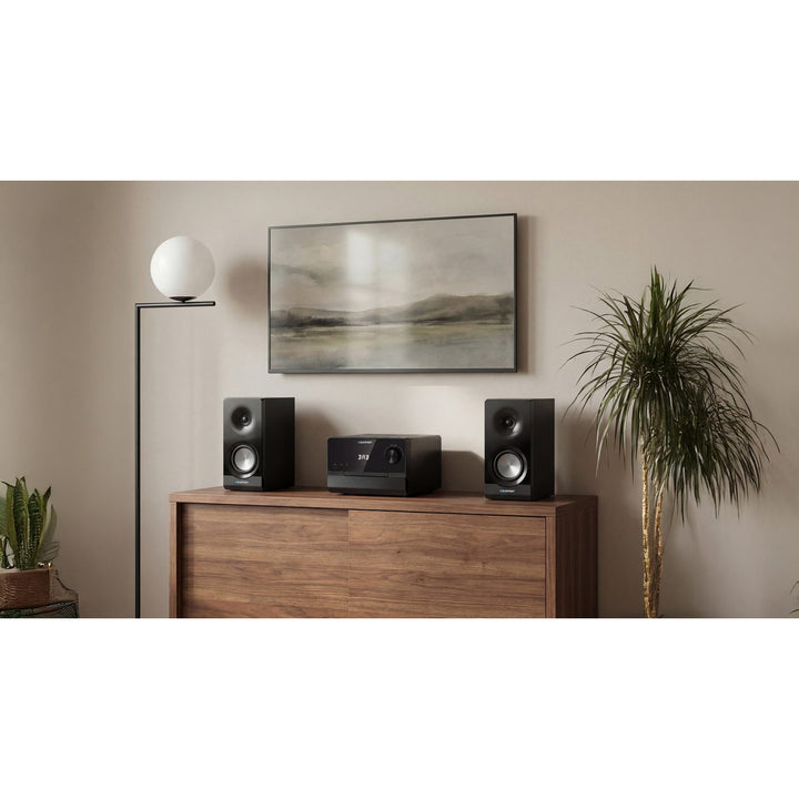 Microtorre Blaupunkt, potenza 100 W RMS, sintonizzatore DAB+, display LED, radio FM, antenna telescopica inclusa, connettore HDMI ARC, CD/MP3/USB/BT, orologio con funzione sveglia, MS49DAB