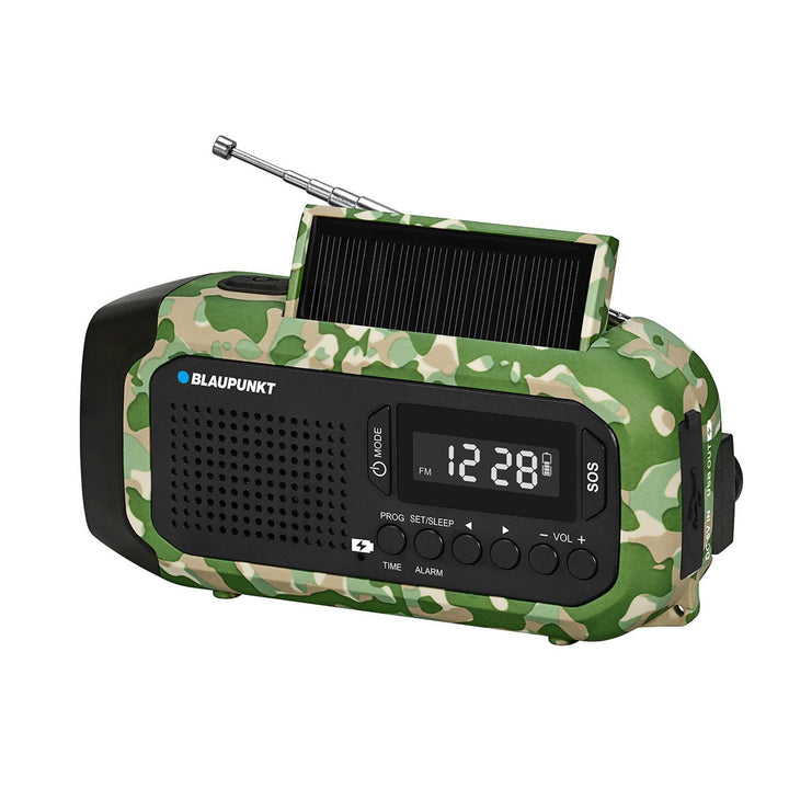 Radio FM con allarme Blaupunkt, torcia LED, luce di lettura, triplo sistema di ricarica, allarme SOS, ER20GC