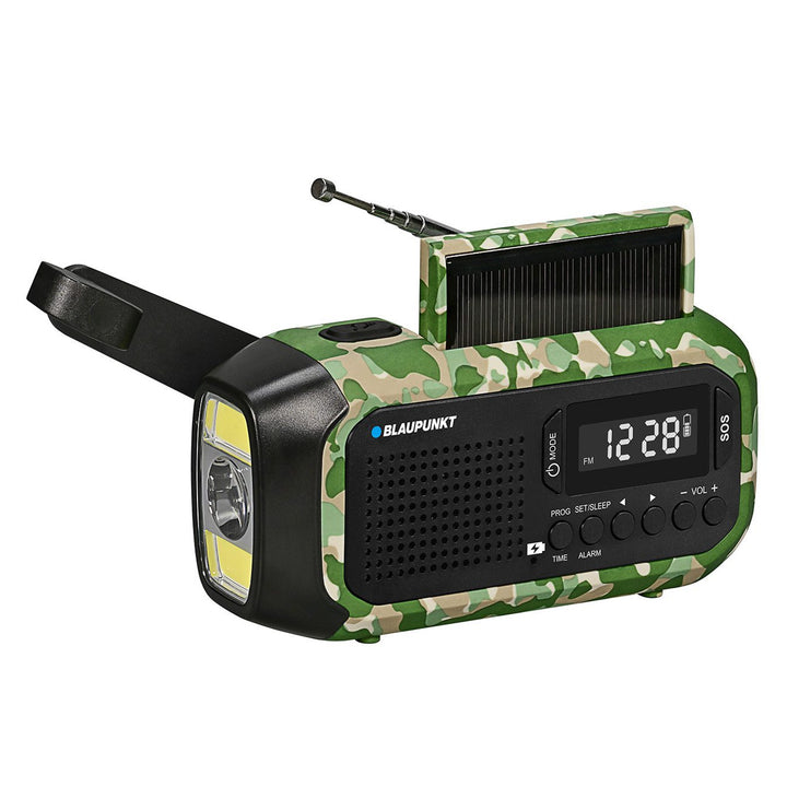 Radio FM con allarme Blaupunkt, torcia LED, luce di lettura, triplo sistema di ricarica, allarme SOS, ER20GC
