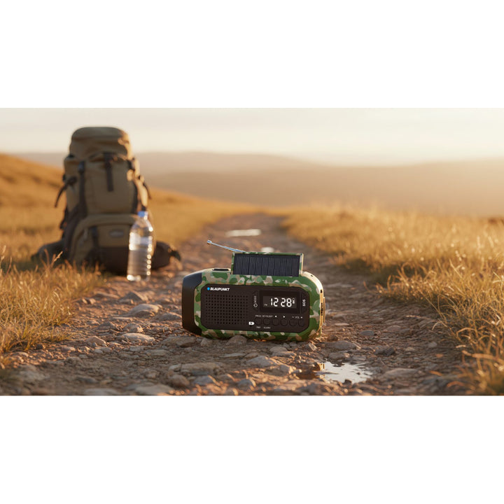 Radio FM con allarme Blaupunkt, torcia LED, luce di lettura, triplo sistema di ricarica, allarme SOS, ER20GC