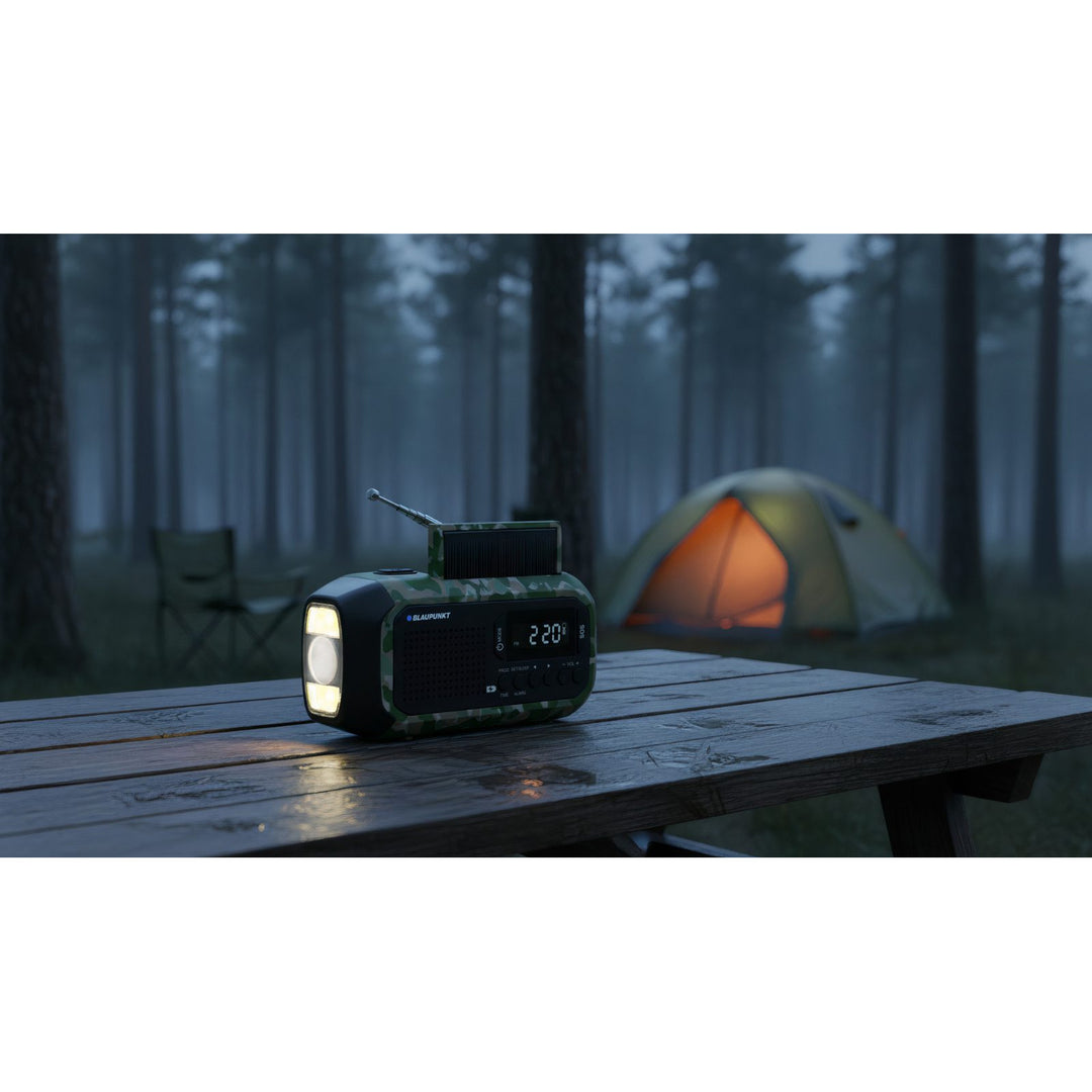 Radio FM con allarme Blaupunkt, torcia LED, luce di lettura, triplo sistema di ricarica, allarme SOS, ER20GC