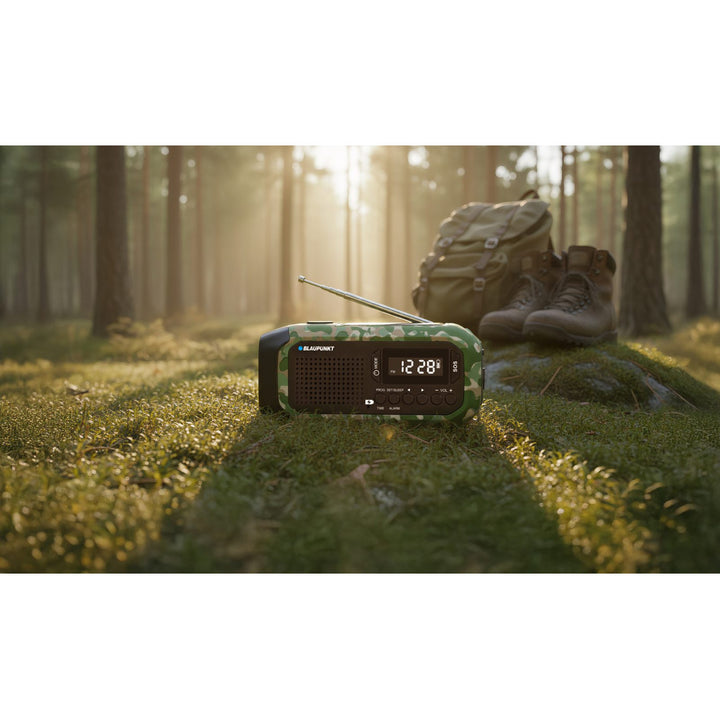 Radio FM con allarme Blaupunkt, torcia LED, luce di lettura, triplo sistema di ricarica, allarme SOS, ER20GC