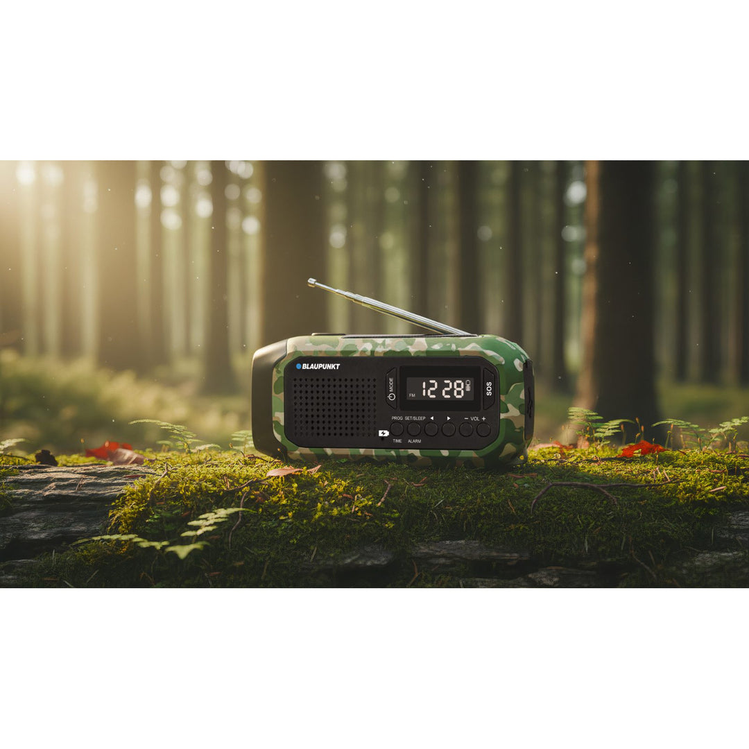 Radio FM con allarme Blaupunkt, torcia LED, luce di lettura, triplo sistema di ricarica, allarme SOS, ER20GC