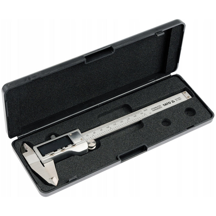 Calibro elettronico Yato, in acciaio inossidabile, precisione 0,02 mm, intervallo 0-150 mm, scala adattata al sistema metrico e imperiale, YT-7201