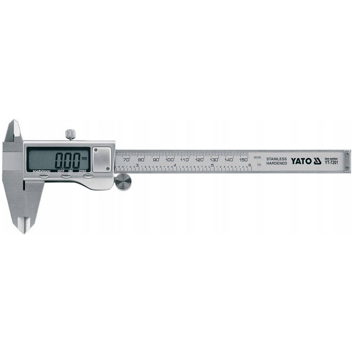 Calibro elettronico Yato, in acciaio inossidabile, precisione 0,02 mm, intervallo 0-150 mm, scala adattata al sistema metrico e imperiale, YT-7201