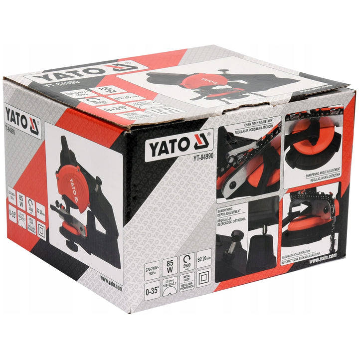Affilatrice elettrica Yato, per catene da taglio per motoseghe, potenza 85 W, velocità di rotazione 5500 giri/min, angolo di affilatura 0-35°, guida metallica, cavo 1,8 m, YT-84990