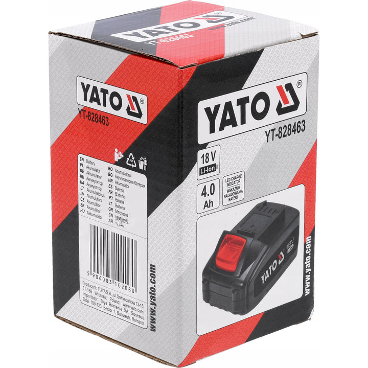 Batteria per utensili elettrici Yato, per serie 18V, energia 72 Wh, corrente di uscita max 60A, Li-Ion 4 Ah, YT-828463