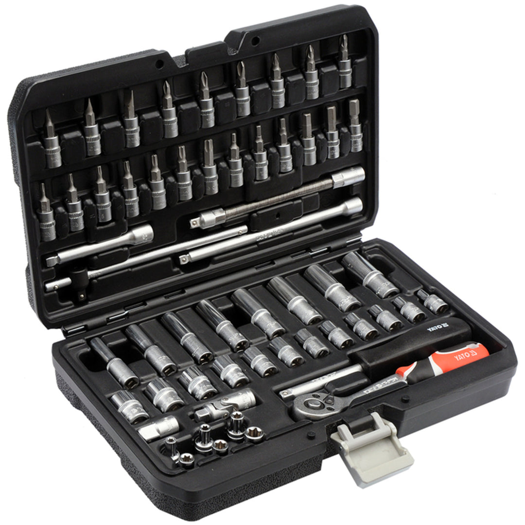 Set di utensili professionale Yato, chiavi a bussola e bussole, in acciaio al cromo-vanadio, 56 pezzi, bussole con sistema AS-Drive, in valigetta, YT-14501