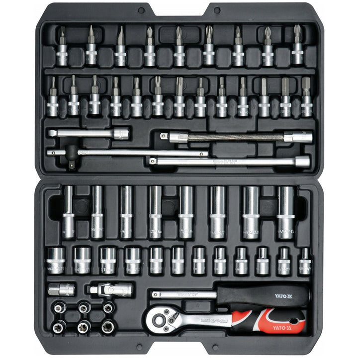Set di utensili professionale Yato, chiavi a bussola e bussole, in acciaio al cromo-vanadio, 56 pezzi, bussole con sistema AS-Drive, in valigetta, YT-14501