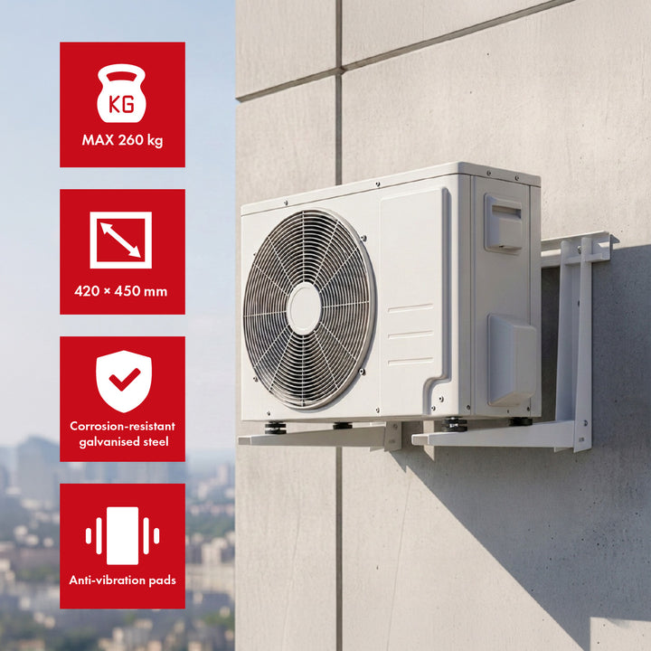 Supporto / gancio per condizionatore / pompa di calore Maclean, dimensioni 800x420x600 mm, acciaio zincato, fino a 260 kg, MC-147