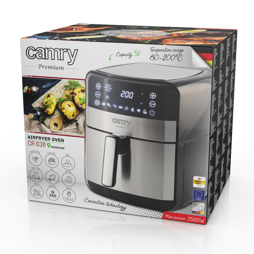 Friggitrice senza olio, 9 programmi, 5,0 L, Airfryer, Camry CR 6311 + inserti di carta per friggitrice, 16 cm, biodegradabili, 100 pezzi