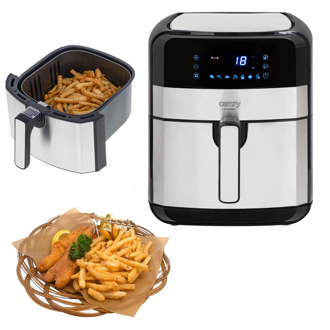 Friggitrice senza olio, 9 programmi, 5,0 L, Airfryer, Camry CR 6311 + inserti di carta per friggitrice, 16 cm, biodegradabili, 100 pezzi