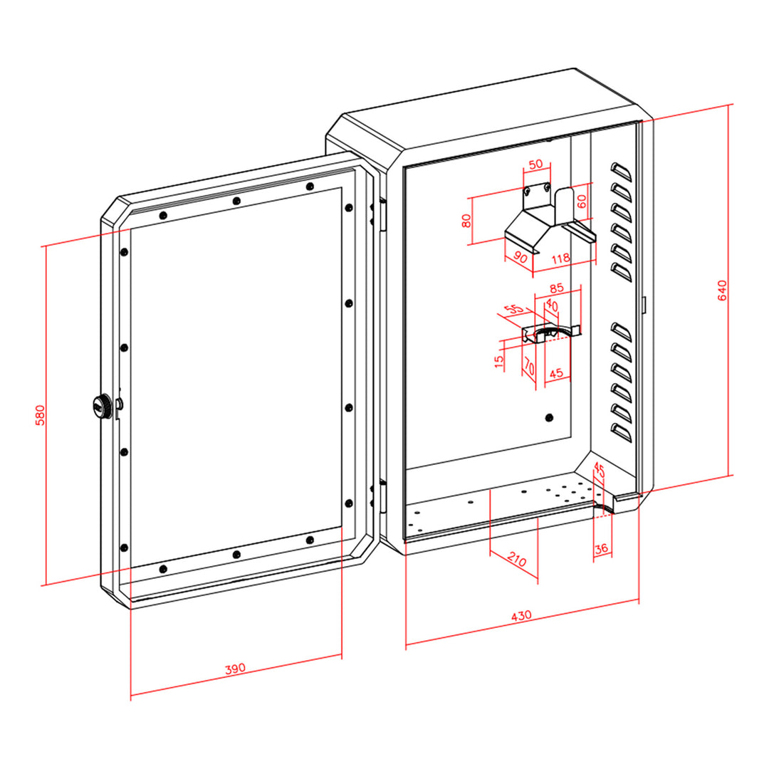Armadietto per caricabatterie per veicoli elettrici Maclean, impermeabile IP65, acciaio + vetro temperato, dimensioni 70x50x25 cm, MC-900