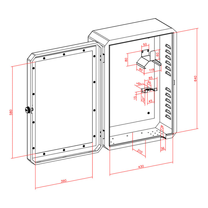 Armadietto per caricabatterie per veicoli elettrici Maclean, impermeabile IP65, acciaio + vetro temperato, dimensioni 70x50x25 cm, MC-900
