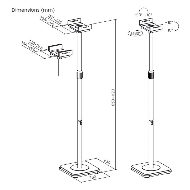 Set di supporti da pavimento per diffusori Maclean, universali, regolabili in verticale e in orizzontale da +10° a -10°, max. 5 kg, MC-916
