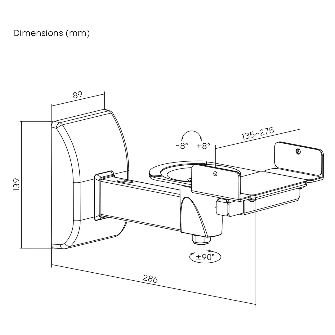 Set di supporti / ganci per altoparlanti Maclean, universale, regolabile in verticale da +8° a -8° e in orizzontale da +90° a -90°, max. 15 kg, MC-917