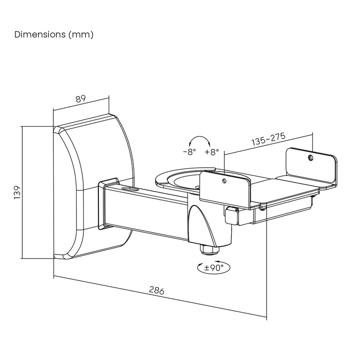 Set di supporti / ganci per altoparlanti Maclean, universale, regolabile in verticale da +8° a -8° e in orizzontale da +90° a -90°, max. 15 kg, MC-917