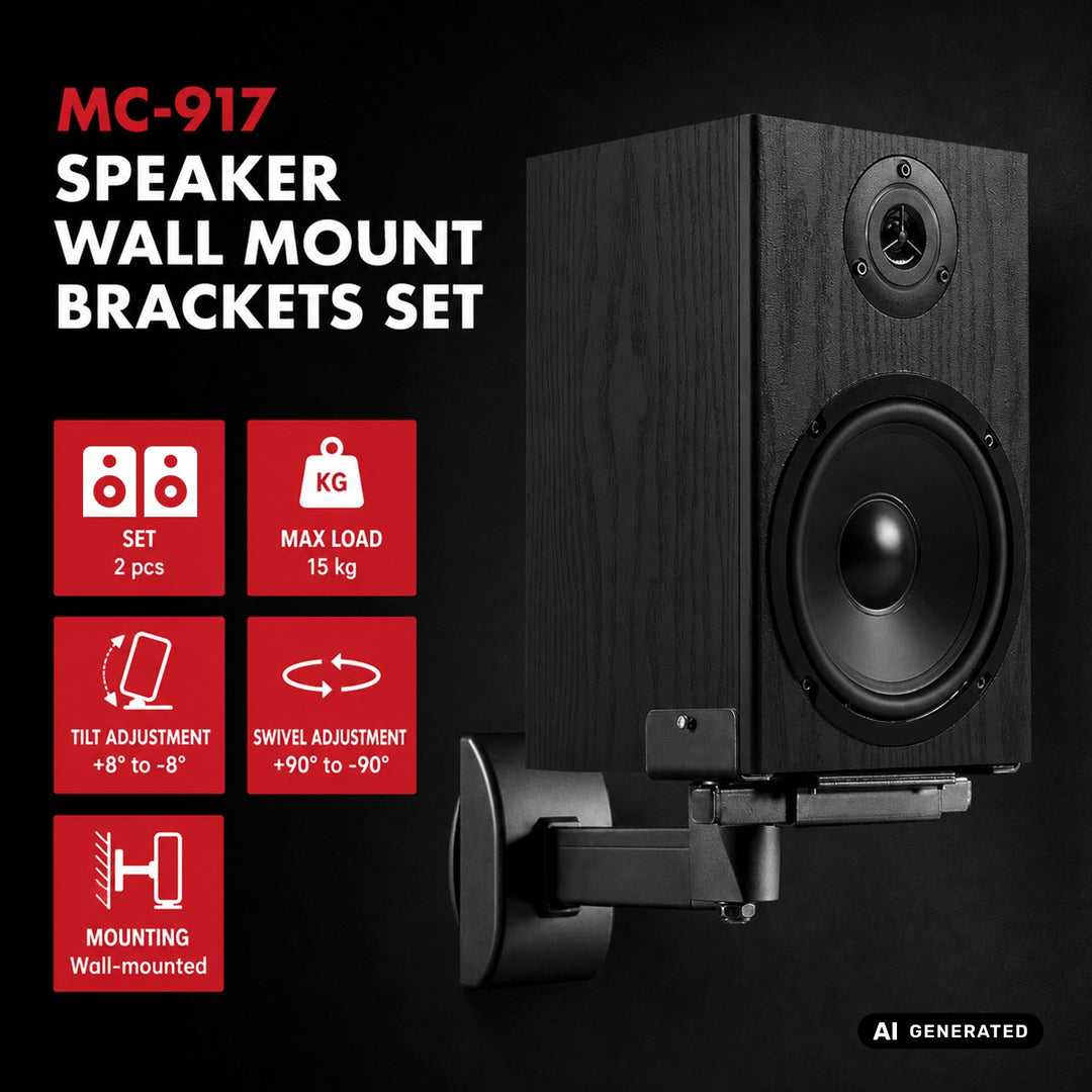 Set di supporti / ganci per altoparlanti Maclean, universale, regolabile in verticale da +8° a -8° e in orizzontale da +90° a -90°, max. 15 kg, MC-917