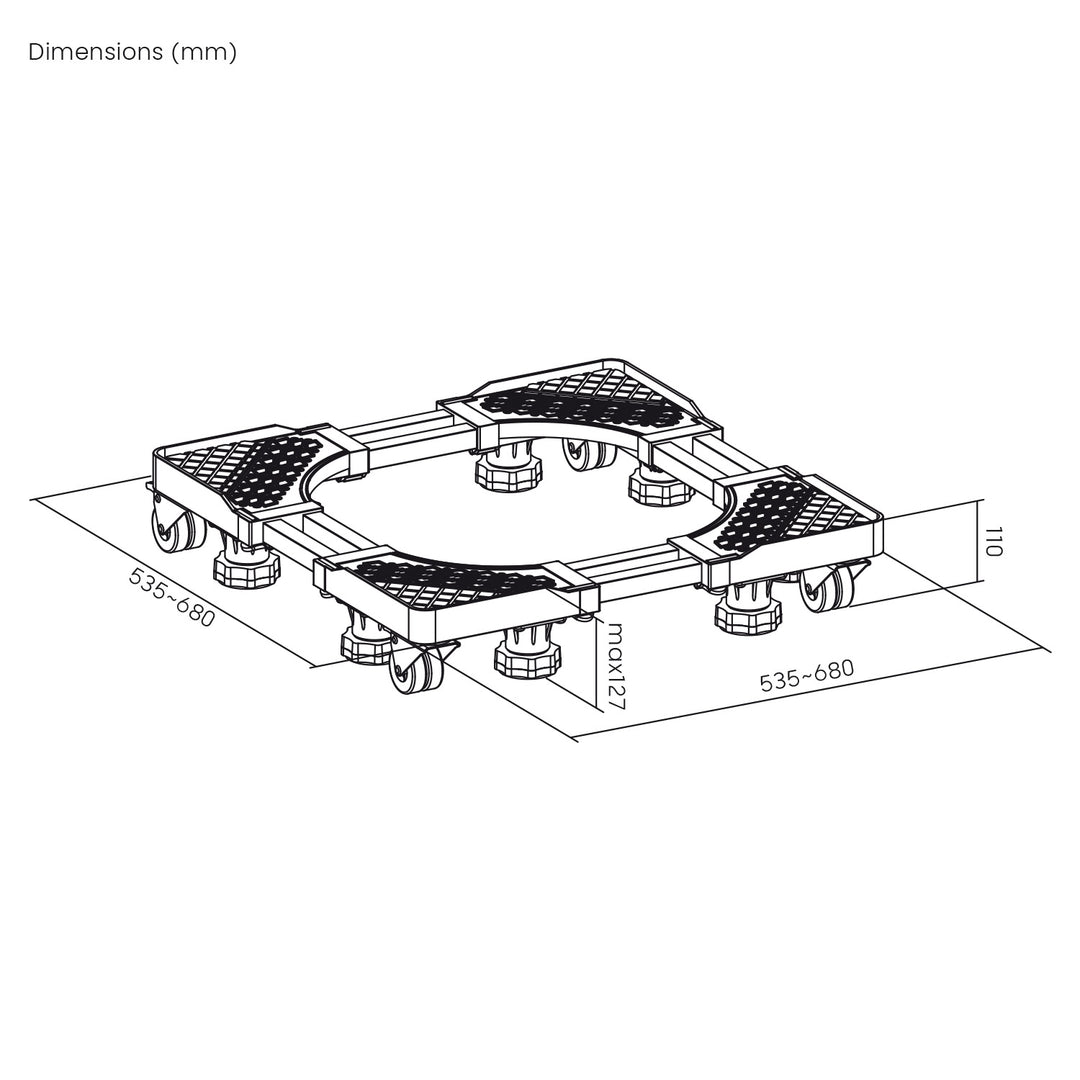 Carrello mobile per elettrodomestici Maclean, ruote bloccabili, larghezza 535-680 mm, universale, per il trasporto di elettrodomestici, fino a 400 kg, MC-217