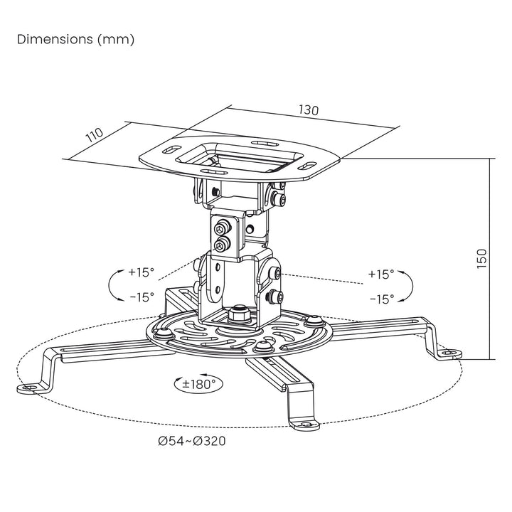 Supporto / gancio da soffitto per proiettore Maclean, 54~320 mm, fino a 13,5 kg, rotazione a 360 gradi MC-200 B