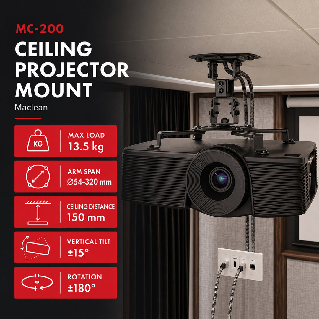 Supporto / gancio da soffitto per proiettore Maclean, 54~320 mm, fino a 13,5 kg, rotazione a 360 gradi MC-200 B