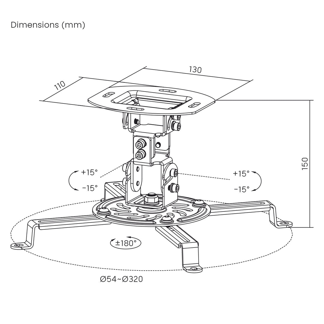 Supporto / gancio da soffitto per proiettore Maclean, 54~320 mm, fino a 13,5 kg, rotazione a 360 gradi MC-200 W