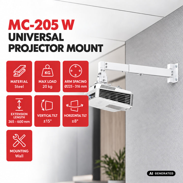 Supporto / gancio da parete per proiettore Maclean, bianco, fino a 20 kg, MC-205 W