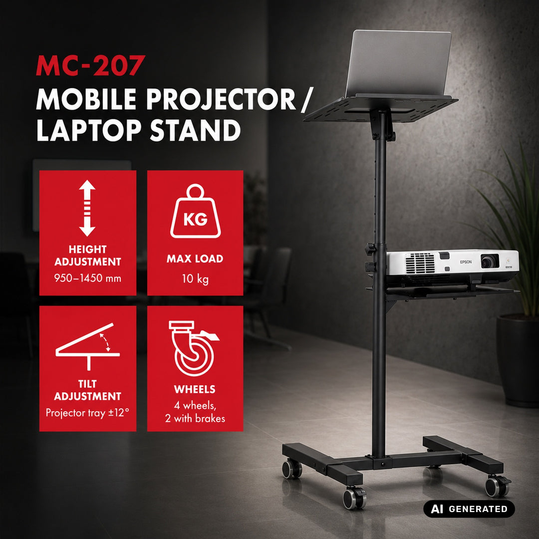 Tavolino mobile regolabile per proiettore/laptop Maclean, in acciaio, max. 10 kg, MC-207