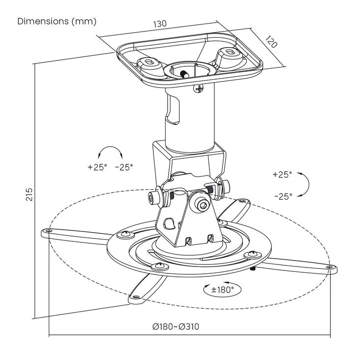 Supporto / gancio da soffitto per proiettore Maclean, in acciaio, 180~310 mm, fino a 15 kg, MC-208 B