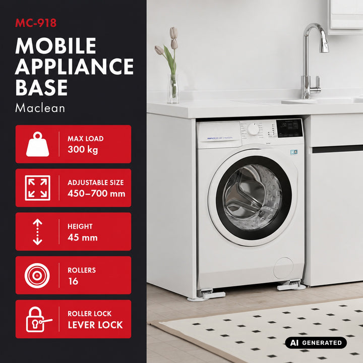 Base mobile per elettrodomestici fino a 300 kg, Maclean, universale, regolabile, larghezza massima 450-700 mm, MC-918