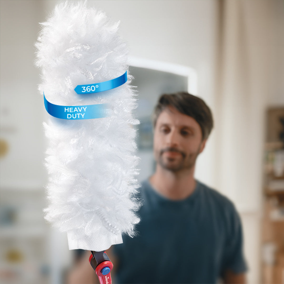 Scopa per la polvere Vileda Flex&Catch, con manico lungo, protezione antiscivolo, testa flessibile + 5 ricambi per scopa