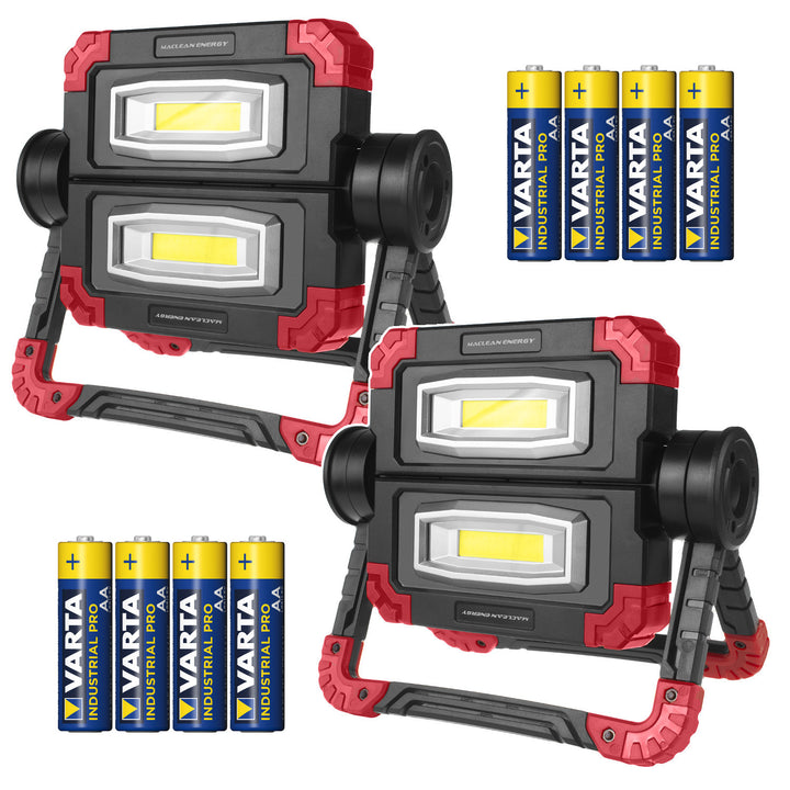 Lampada da lavoro LED COB Maclean, 300 lm, 3 modalità di illuminazione, temperatura di colore 6500K, MCE439 2 pezzi + 8 batterie Varta Industrial AA