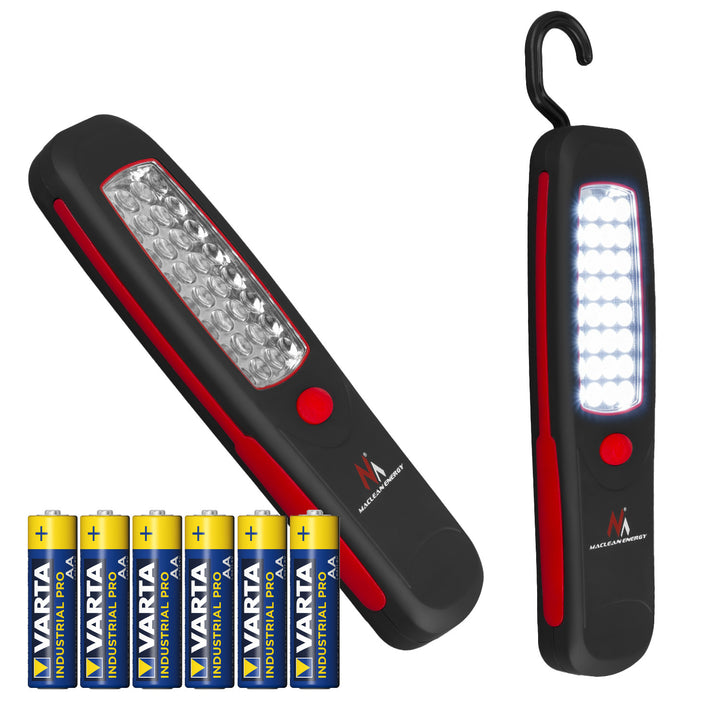 Lampada da officina 24 LED Maclean, magnete, gancio, MCE03 2 pezzi + 6 batterie Varta Industrial LR6/AA R-06