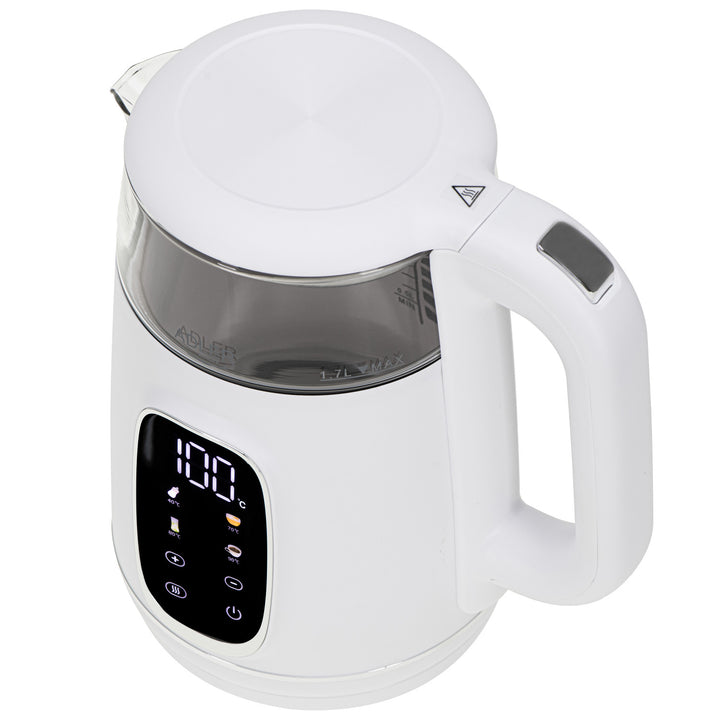 Bollitore elettrico in vetro con regolazione della temperatura 1,7 L, LED, 40–100 °C, Adler AD 1305 WS bianco