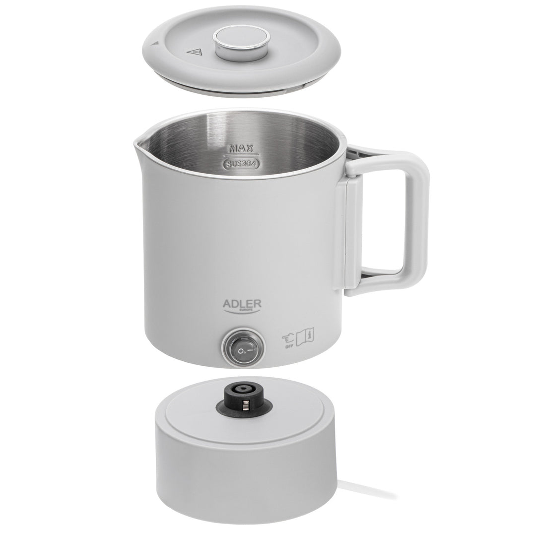 Bollitore elettrico Adler, da viaggio, doppia parete, capacità 0,8 l, potenza max. 650 W, grigio, AD 1388